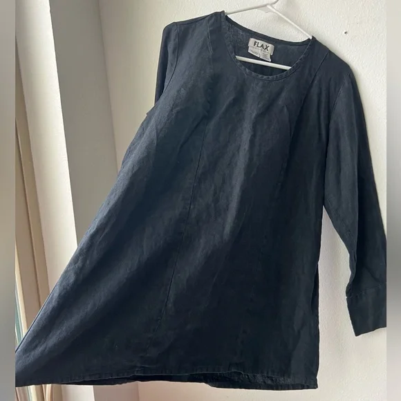 FLAX Black 100% Linen Tunic Sz Small - Picture 2 of 6